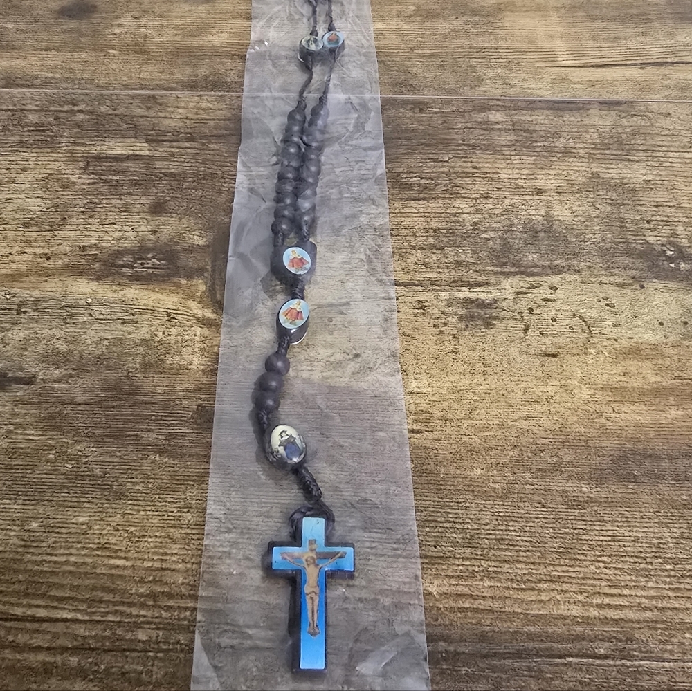 Beautiful Wood Blue and Black Rosary Beads